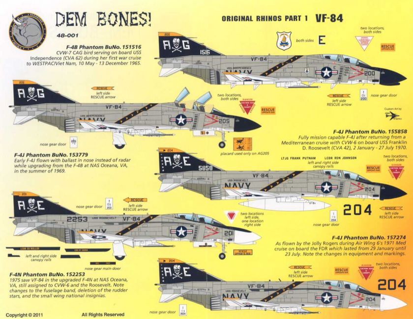   Decals 1/48 F 4 PHANTOM II VF 84 DEM BONES JOLLY ROGERS  