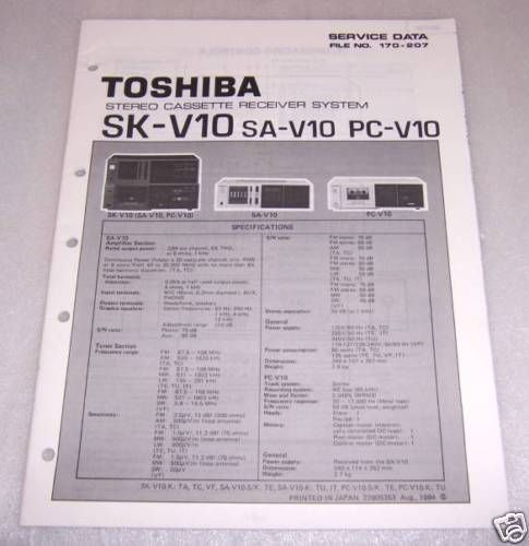 TOSHIBA SK V10 CASSETTE RECEIVER MANUAL SA V10 PC V10  