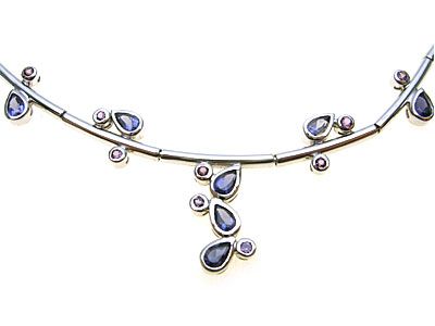 9CT WHITE GOLD SAPPHIRE & RUBY NECKLACE ITALIAN  