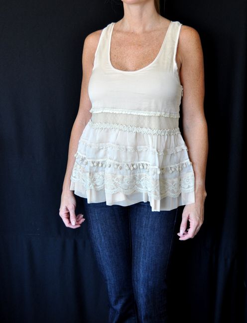 Anthropologie Chiffon Ruffle Vintage Lace Blouse Top M  