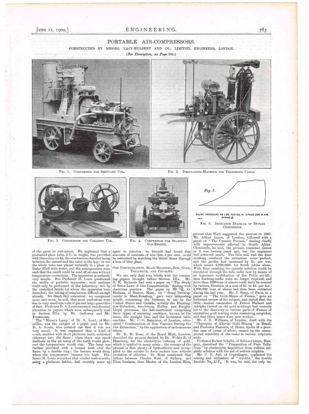   Antique Print   Portable Air Compressors   Lacy Hulbert, London  