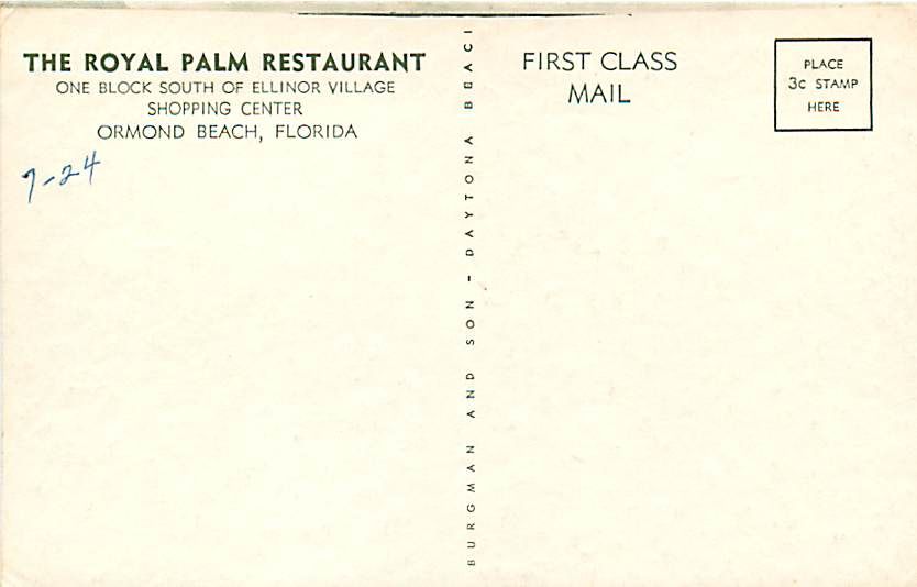 CARD UNFOLDS INTO A MENU FOR THE ROYAL PALM RESTAURANT