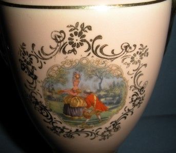   GOLD AMERICAN CHINA POTTERY APOTHECARY JAR URN VINTAGE COLONIAL COUPLE