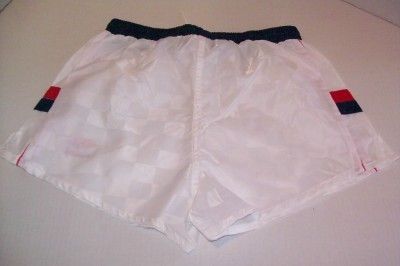 Vtg NEW Umbro Shiny Nylon Checkered Soccer Shorts Red White Blue Sz M 