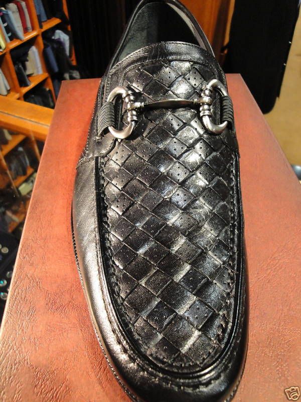 MEZLAN LEATHER SHOE BLACK WOVEN LOAFER STAINLESS KEEPER  