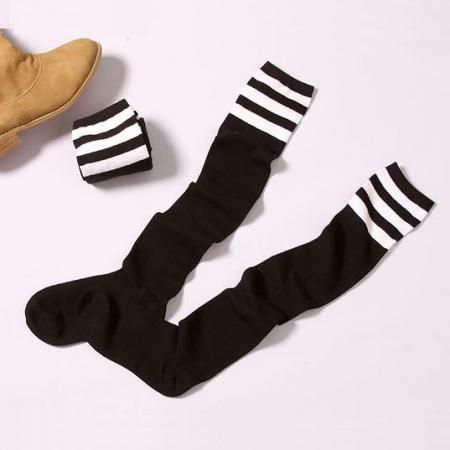 Black Tube Socks Long Over Knee High Sock Black Stripe  