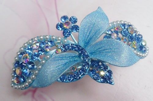 Clear SWAROVSKI CRYSTAL Floral HAIR BARRETTE CLIP 3  