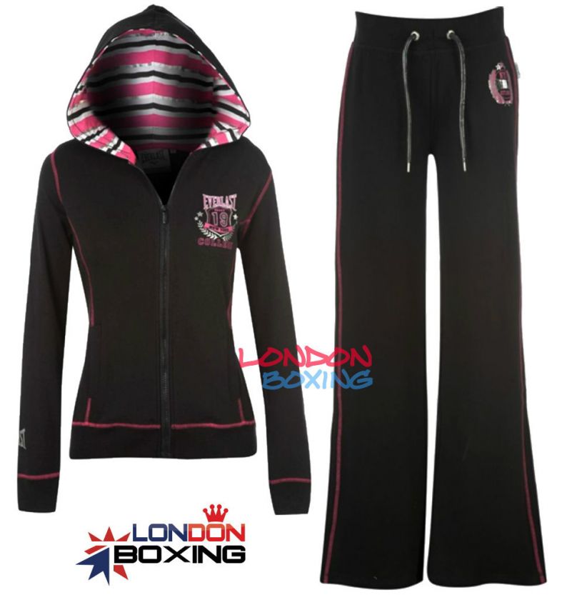 Ladies EVERLAST Black Tracksuit   Lightweight Full Zip Hoodie + Sweat 