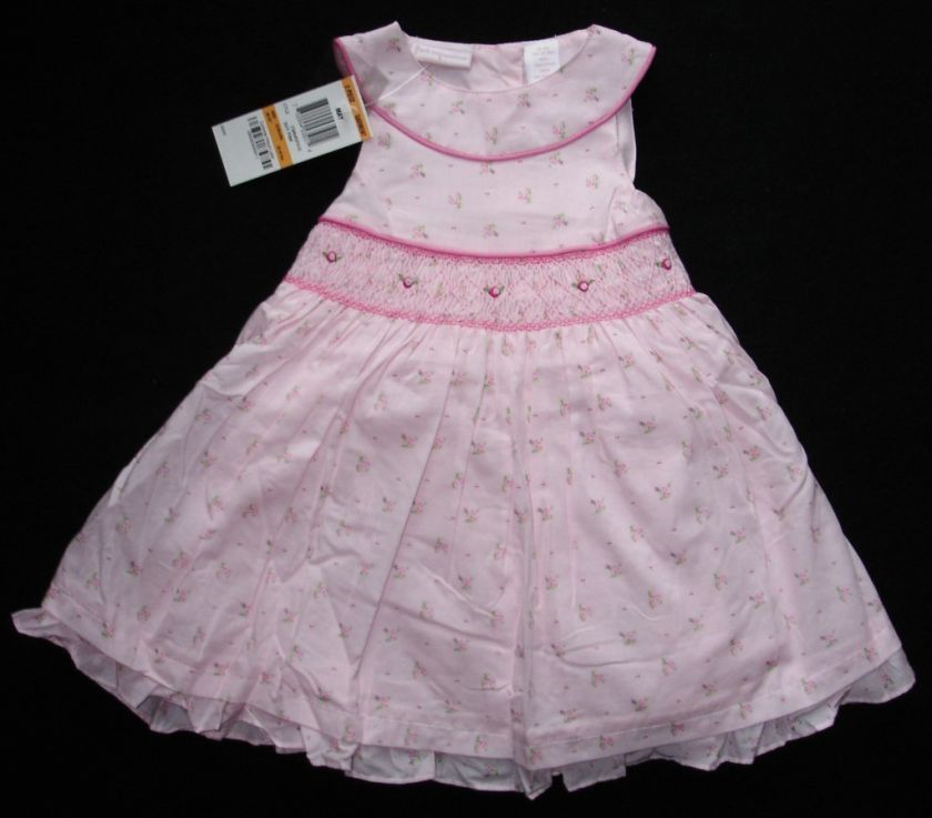 Baby Girls Dress Pink Flower Smocked Birthday 12 Months NWT  