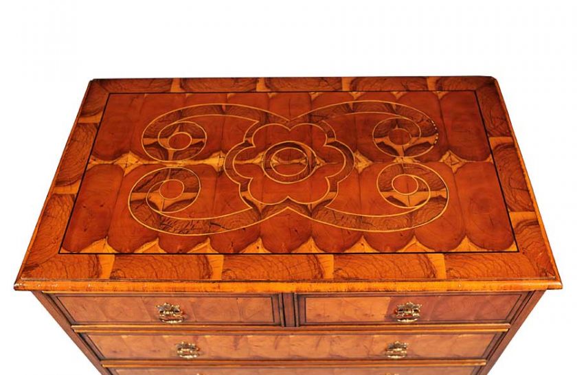 English Antique Style Yew Oyster Bachelors Chest