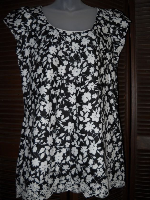 ANTHROPOLOGIE LUX COTTON BLACK&WHITE TOP DRESS L  