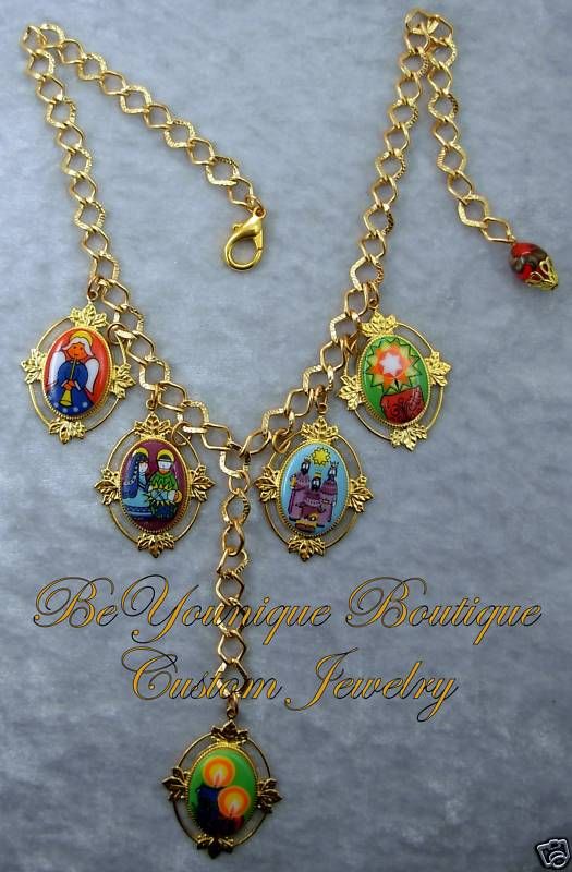 LIMOGES CHRISTMAS Cameo Drop Necklace Angels Candles  