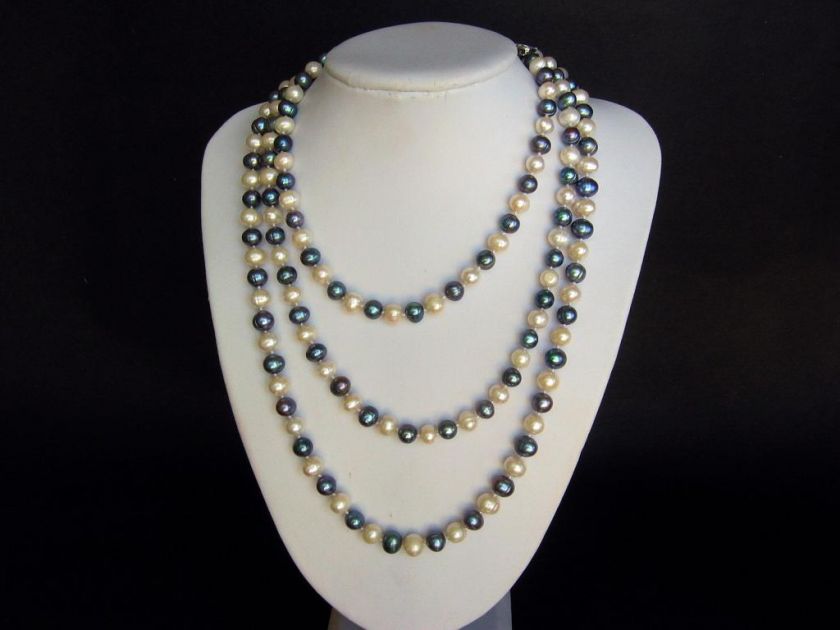 necklace 60 FW White and Gray Pearls 9mm Round Baroque  