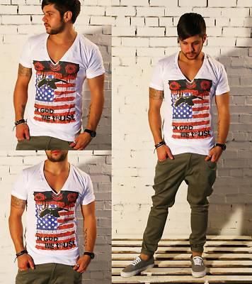 Mens ARTJUNKIE deep v neck T SHIRT/TOP_In God We Trust  