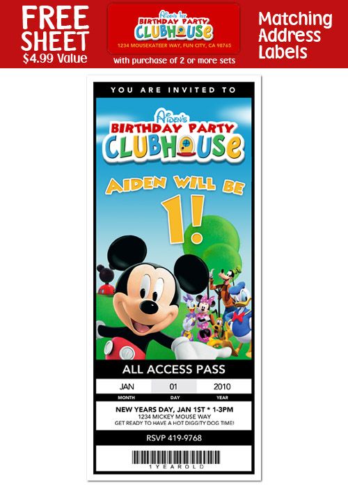 MICKEY MOUSE and the Gang Ticket Invitations  