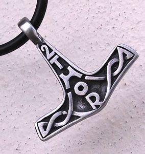 Celtic Thors Hammer Pewter Pendant w PVC Choker THOR  