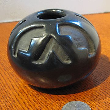 Santa Clara Pueblo Carved Blackware Seed Pot  