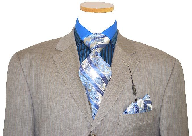 NWT~GIORGIO COSANI~GREY/BLUE CASHMERE WOOL SUIT~SZ 46R  