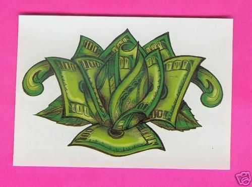 NEW COLD HARD CASH MONEY ROSE TEMPORARY TATTOO 12  