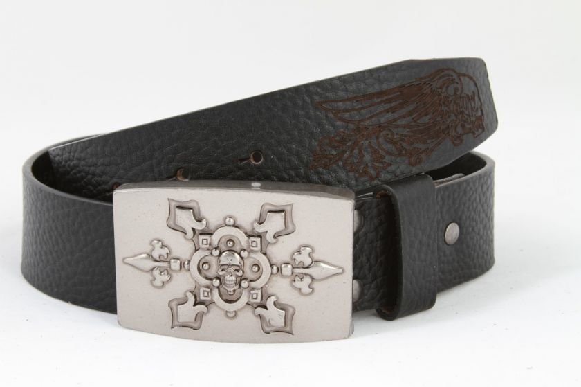 Indigo Star Black Belt Metal Skull Buckle Fashion Belt  