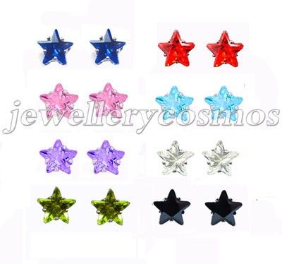 green purple red blue pink black star cz stud earring  