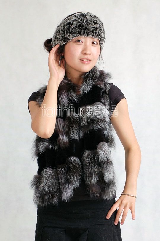 Silver Fox Fur and Rex Rabbit Fur Blended Scarf Stole  