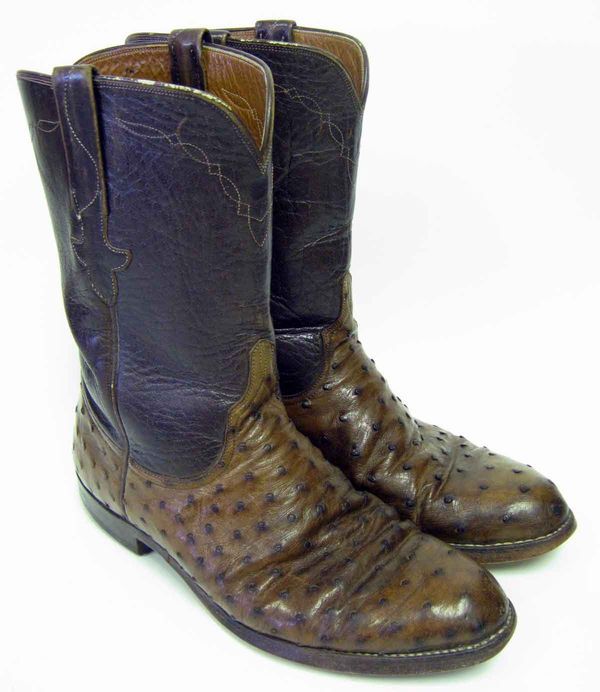 PAIR MENS LUCCHESE GENUINE OSTRICH BOOTS BROWN 9 D M  