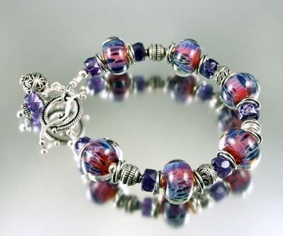 alexbeads Fruit Punch Boro Lampwork Amethyst Bali Silver Bracelet 