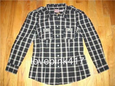 NWT $138 Juicy Couture Pinked Black Plaid Blouse 0  