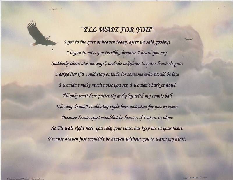 DOG DIED I WAIT 4 U Poem Personalized Name Eagle Print  