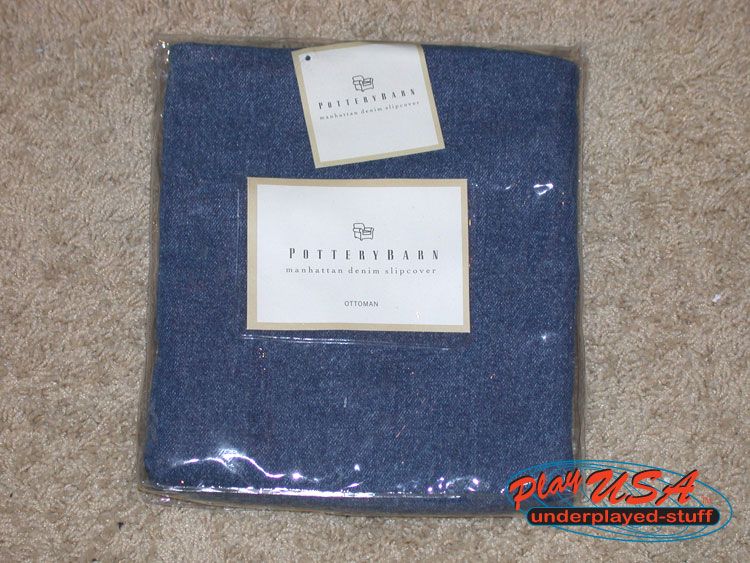 POTTERY BARN DENIM OTTOMAN SLIPCOVER ~ BRAND NEW  