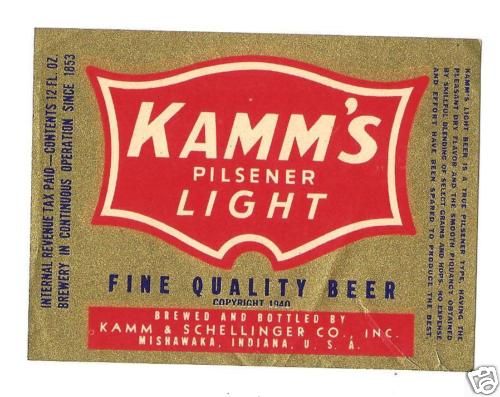 Kamm Schellinger Brewery Beer Label, Mishawaka Indiana  