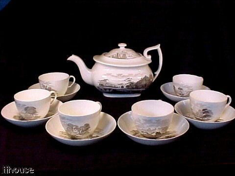 Spode Bat Prints on Early English Tea Set 14 Pieces  