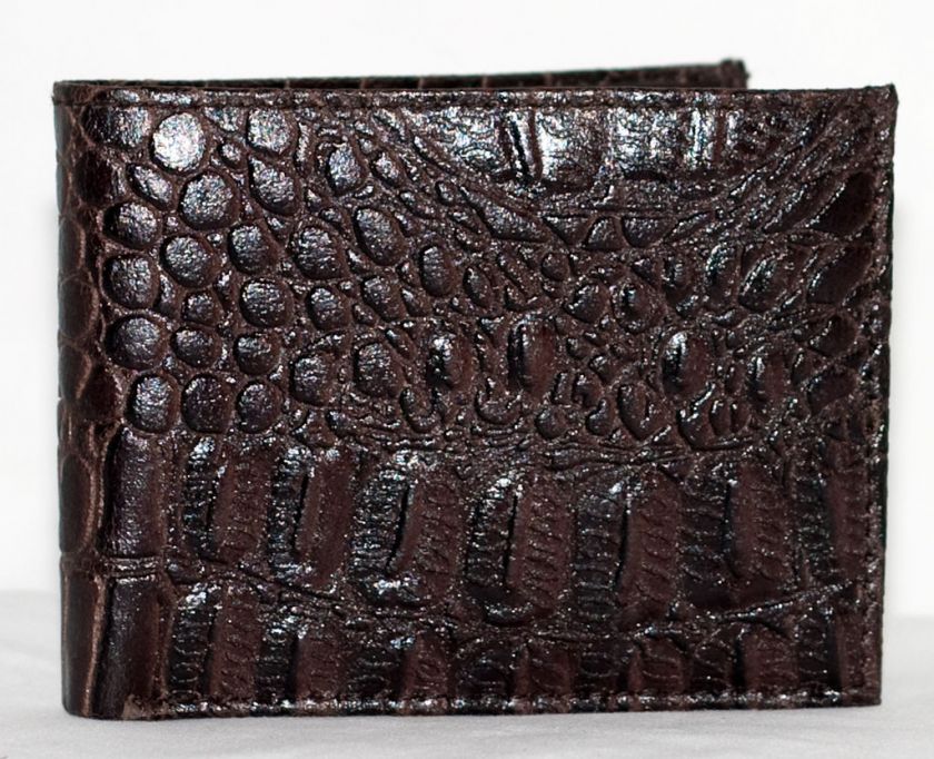 Mens NEW DARK BROWN Real Leather Faux ALLIGATOR Wallet  