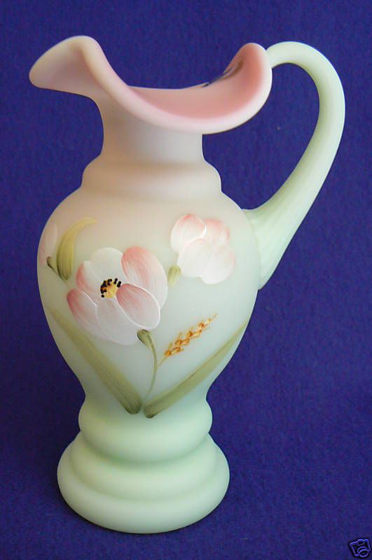 Fenton 7 Green Burmese Pitcher Museum Collection 2004  