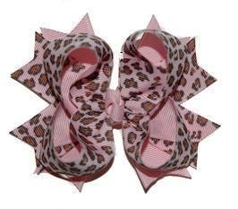 One Girls PINK Cheetah Print Hair Bow Alligator Clip  