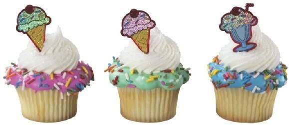 12 HOLOGRAPHIC ICE CREAM CONE CUPCAKE PICS PARTY FAVOR  