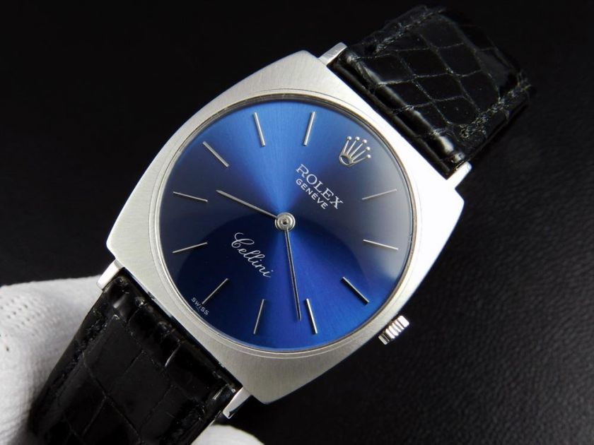 Beautiful Mens ROLEX Cellini 18KWG Manual Winding Blue Dial Ref.3714 