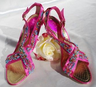 BN AUTH Rene Caovilla Fuchsia Beaded Heels 38  