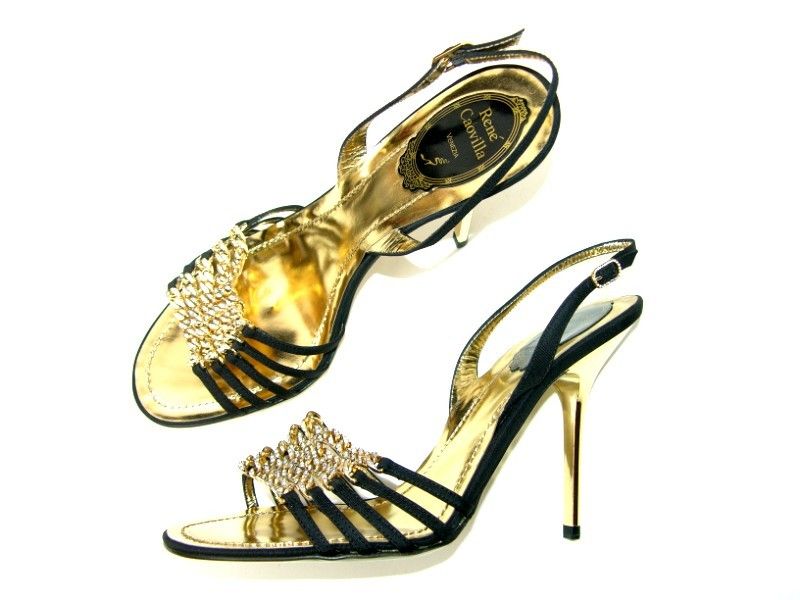 NEW $1280 RENE CAOVILLA SWAROVSKI & CHAIN SHOES 38 8  