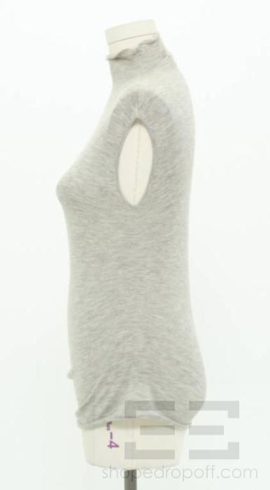   Heather Grey Cashmere Sleeveless Mock Neck Asymmetric Sweater Sz XS