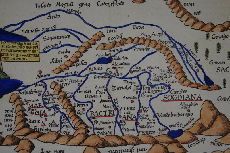 CASPIAN SEA SCYTHIANS WOODCUT MAP PTOLEMY 1541 #A221S  