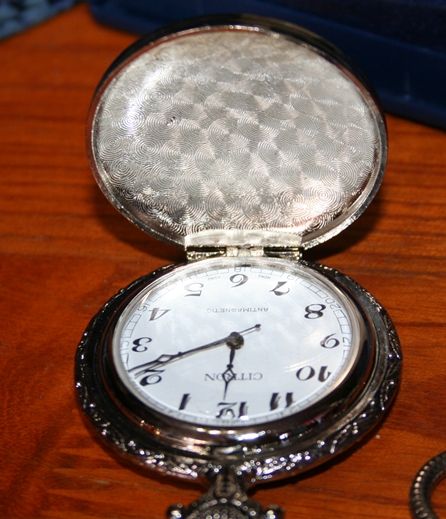 Vintage Citron Silver Tone Pocket Watch Horse Riding Motif  