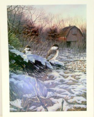 RICK KELLEY CHICKADEE/FARM/BARN Print  