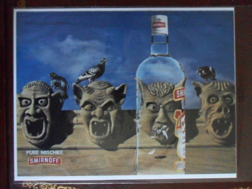 1995 Print Ad Smirnoff Vodka Stone Gargoyle Eats Pigeon Dove  