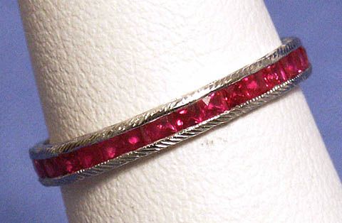 NEW ENGRAVED PLATINUM RUBY ETERNITY BAND SZ 6.25  