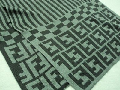 FENDI ACRYLIC/WOOL STRIPED/MONOGRAM PATTERN GREY SCARF SC488  