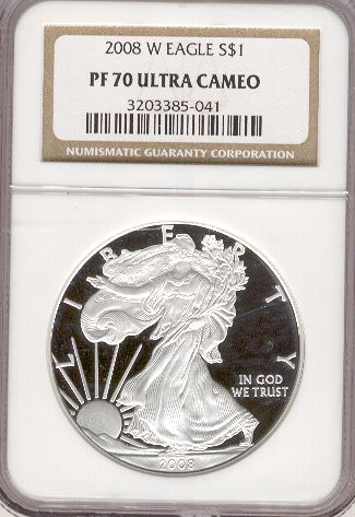 2008 W SILVER EAGLE $ PF 70 ULTRA CAMEO NGC  