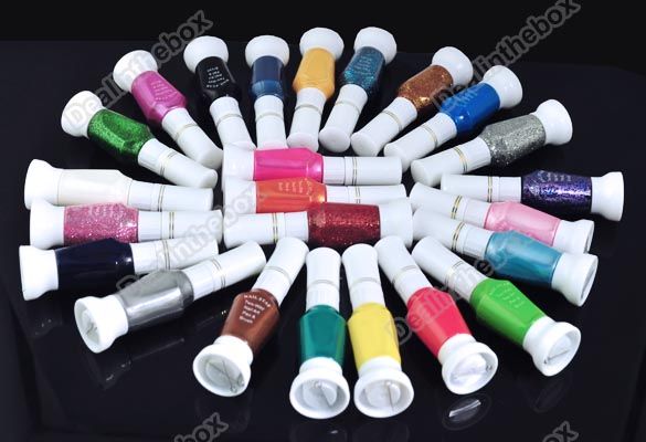 24 colors 2 Way Glitter Makeup Polish Nail Striper Pen + Varnish Brush 