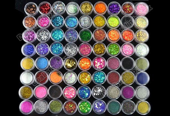 72 Pots Nail Art 6 Kinds of Glitter Decoration Powder Crush Shell Bead 